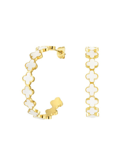 Oorstekers klaver goud/wit