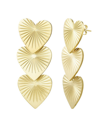 Oorbellen 3 hartjes met print - goud