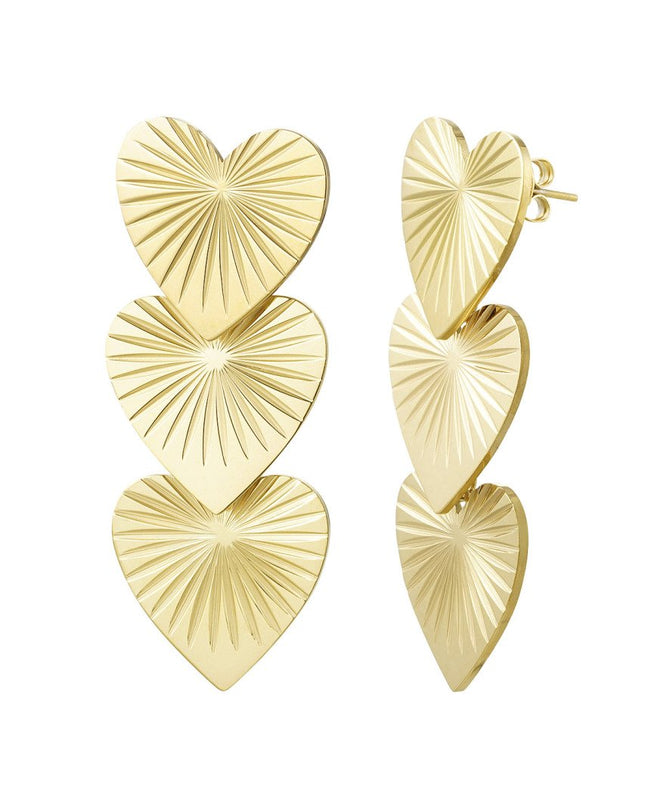 Oorbellen 3 hartjes met print - goud