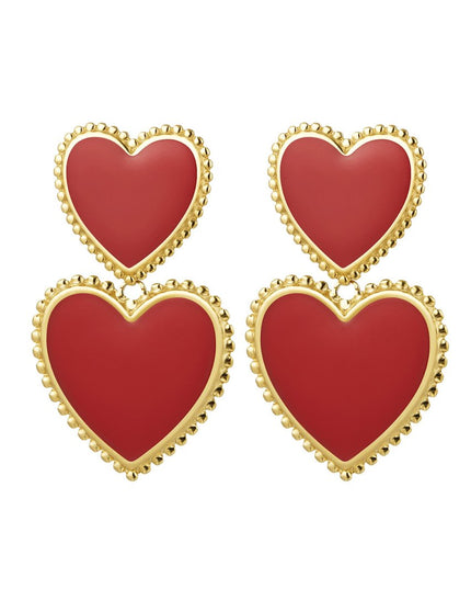 Oorbellen twee hartjes rood