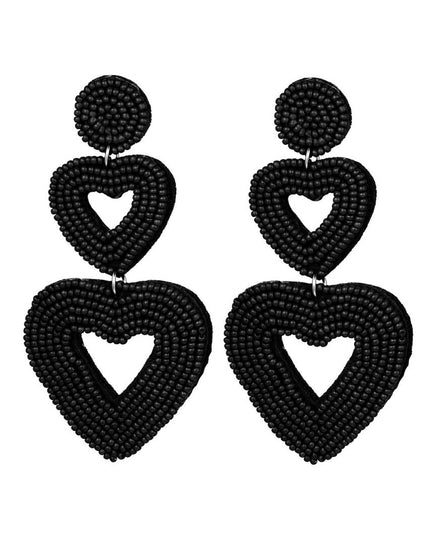 Dubbele hart oorbellen zwart Glas