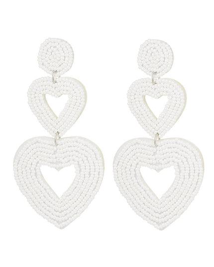 Dubbele hart oorbellen wit Glas