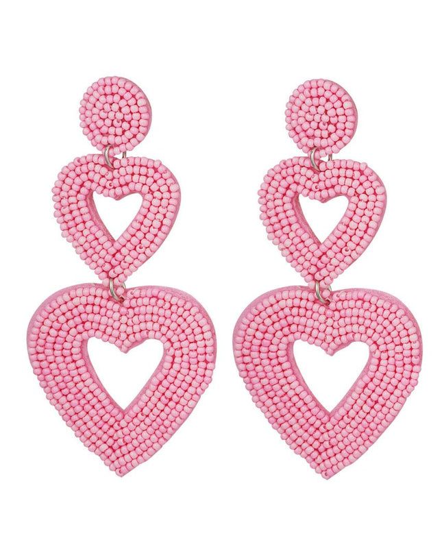 Dubbele hart oorbellen roze Glas