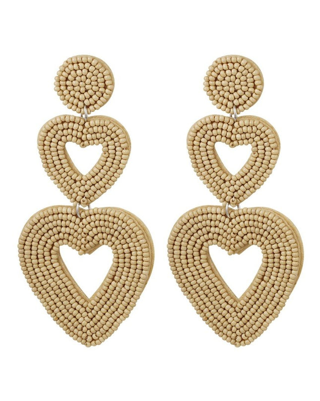 Dubbele hart oorbellen beige Glas