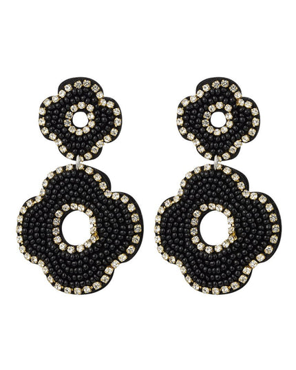 Oorbellen kralen dubbele bloem - zwart Glas