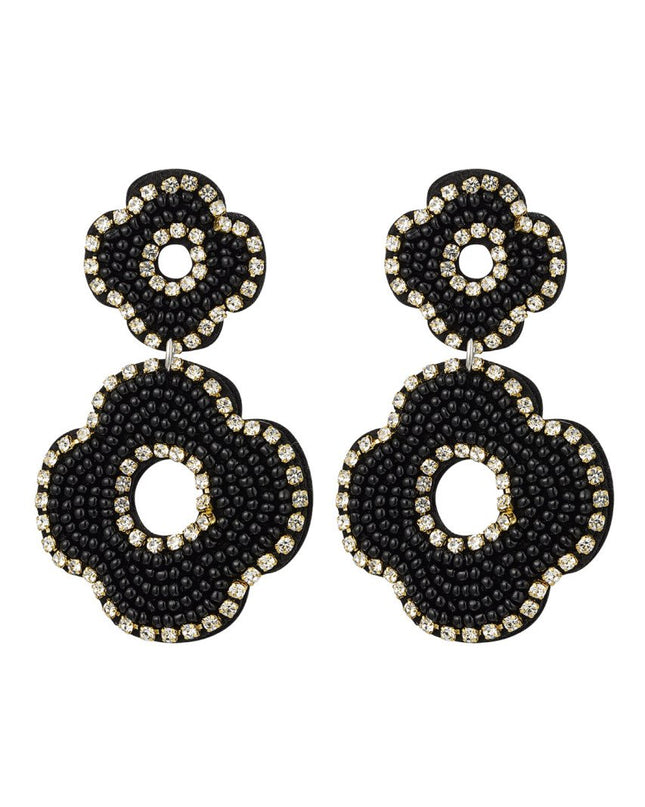 Oorbellen kralen dubbele bloem - zwart Glas