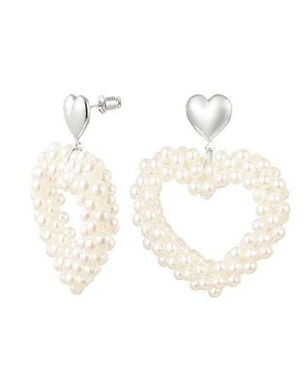 Oorbellen hart parels Zilver