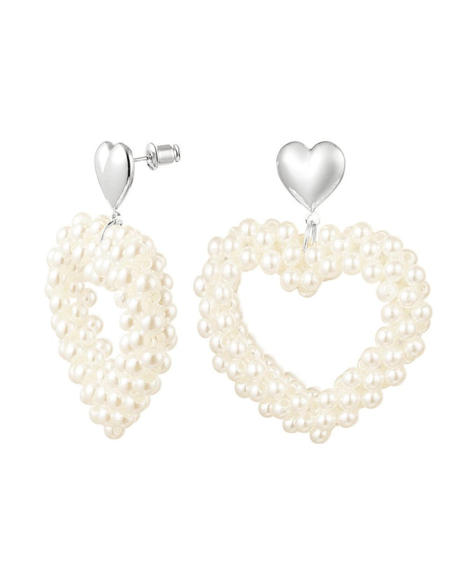 Oorbellen hart parels Zilver