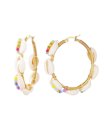 Creolen met schelp en kleurrijke kraaltjes