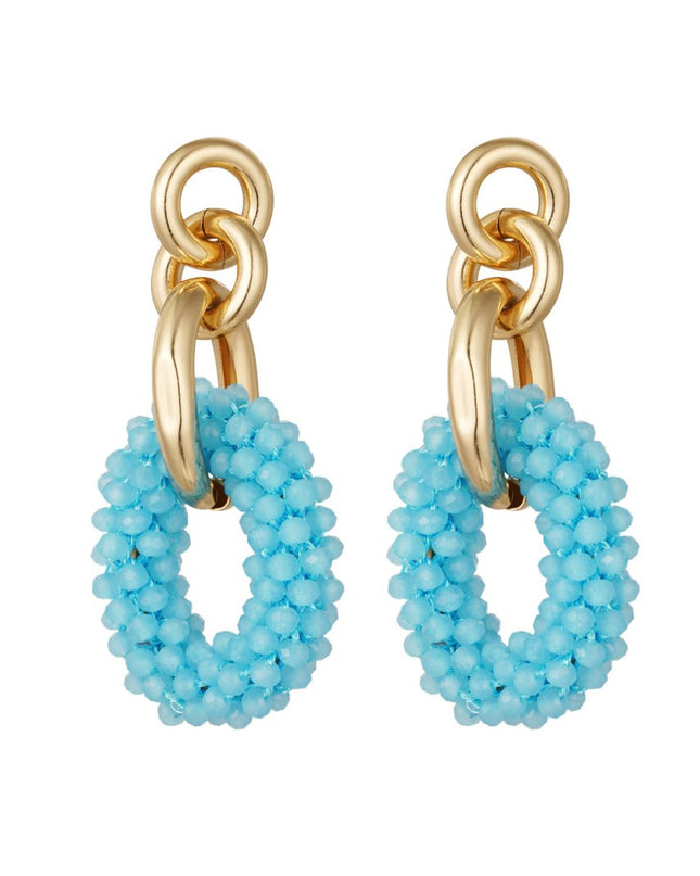 Oorbel ovaal kristallen kralen - Lichtblauw