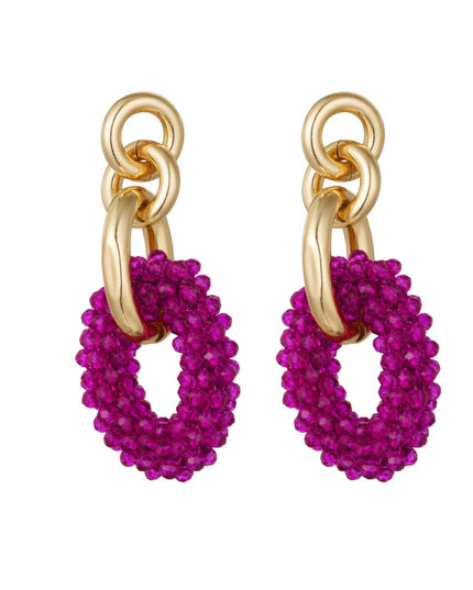 Oorbel ovaal kristallen kralen - Fuchsia