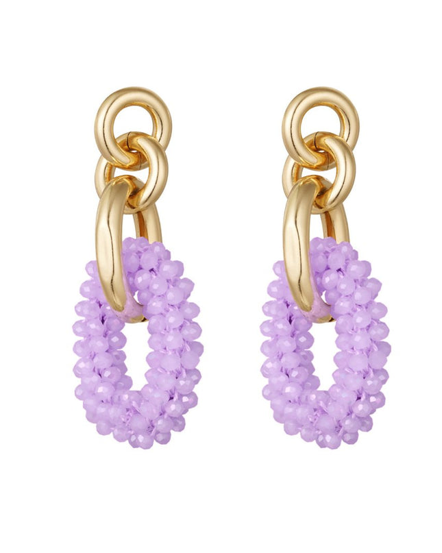 Oorbel ovaal kristallen kralen - Lila