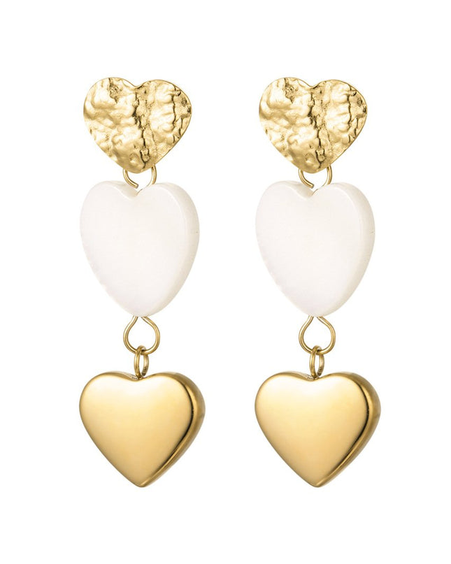 Oorbellen 3 x hart op een rij - Goud