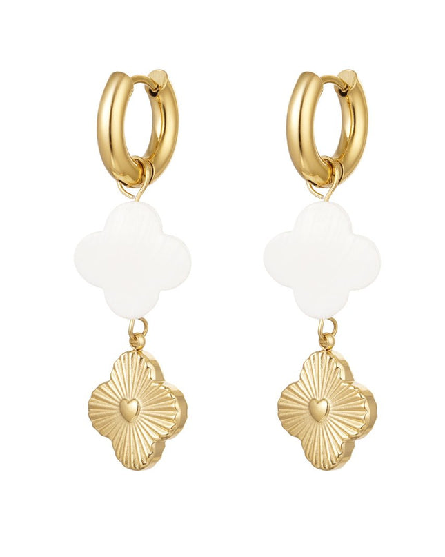 Oorbellen zeeschelp klaver & hart coin - Goud