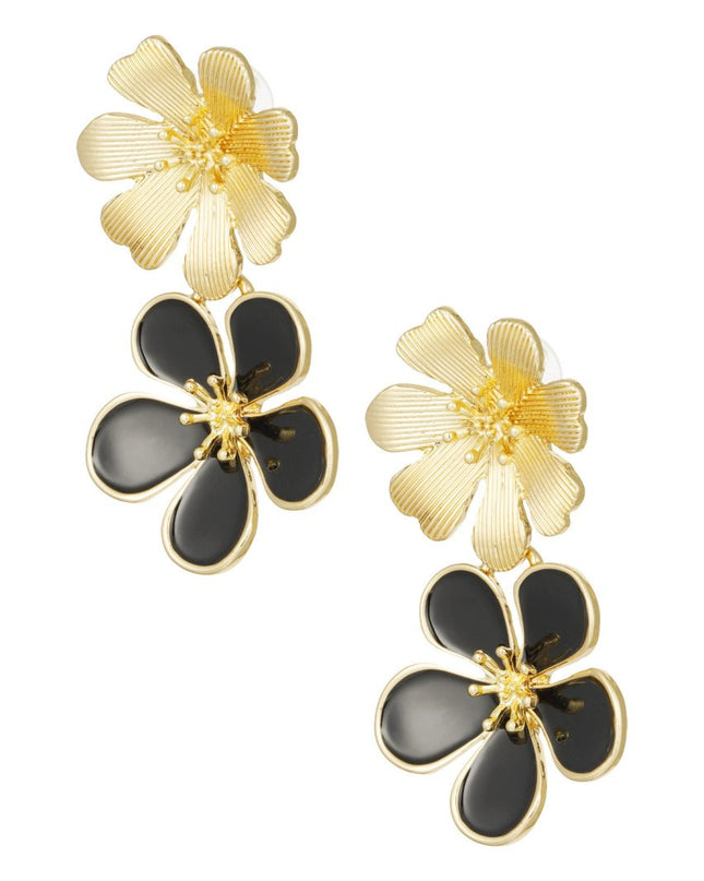 Statement oorbellen bloem - goud en zwart