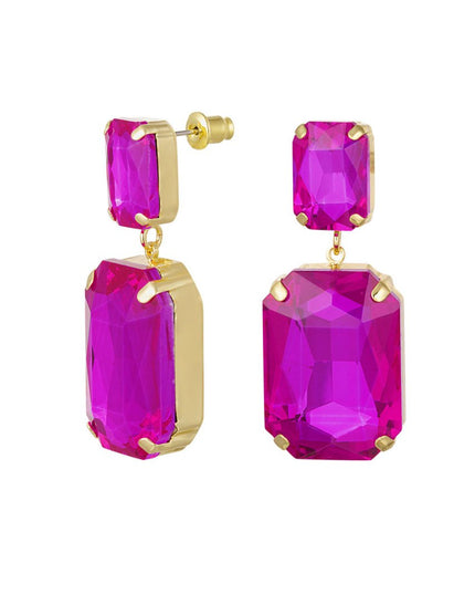 Oorbellen 2 glaskralen - fuchsia