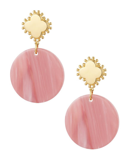 Oorbel klaver en cirkel roze - goud