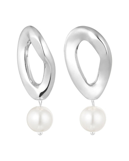 Oorbellen asymmetrisch met parel - Zilver