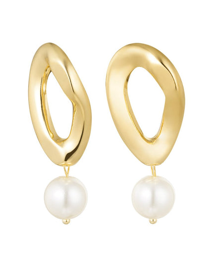 Oorbellen asymmetrisch met parel - goud