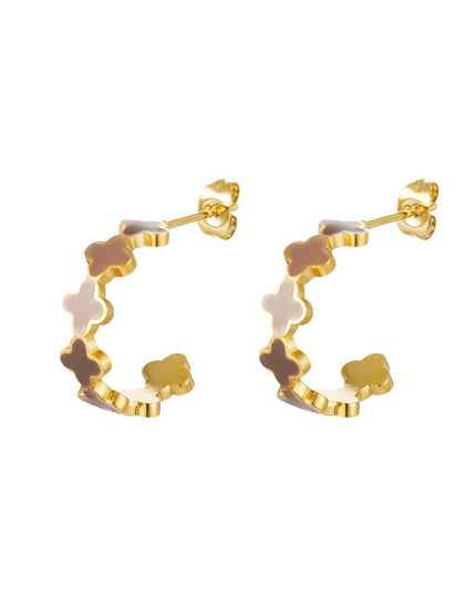 Oorbellen klaver kleurrijk - klein Beige