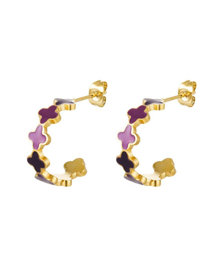 Oorbellen klaver kleurrijk - klein Paars