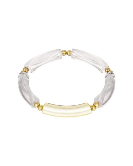 Tube armband gekleurd met wit detail Goud Acryl