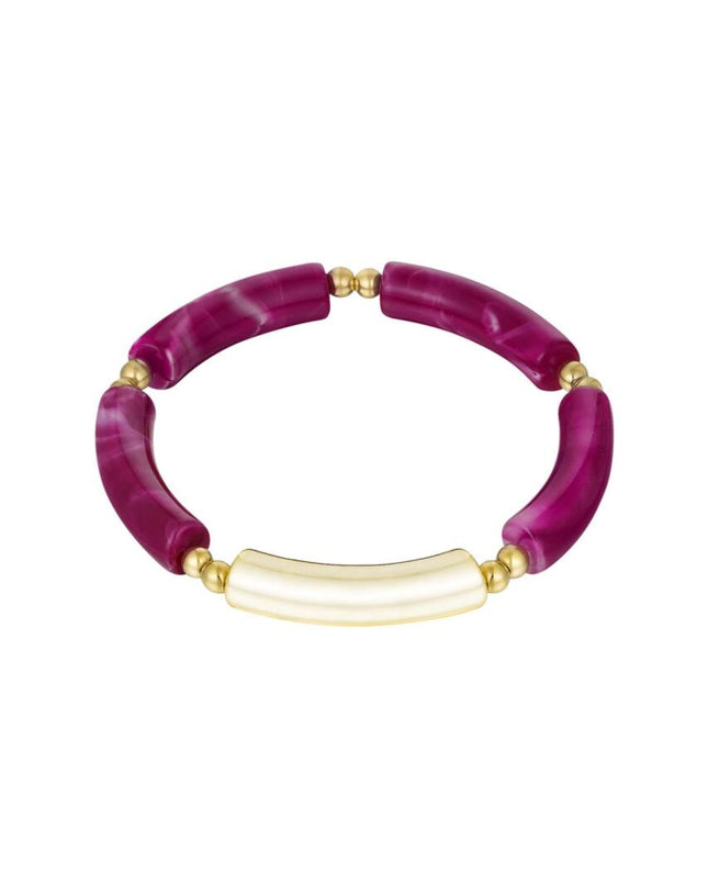 Tube armband gekleurd met wit detail Fuchsia Acryl