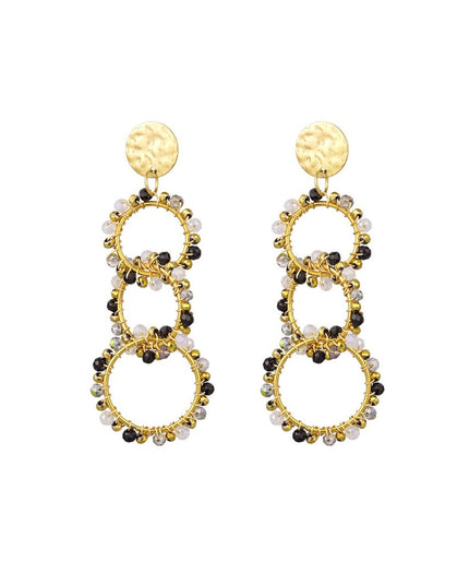 Oorbellen 3 kralen cirkels - zwart