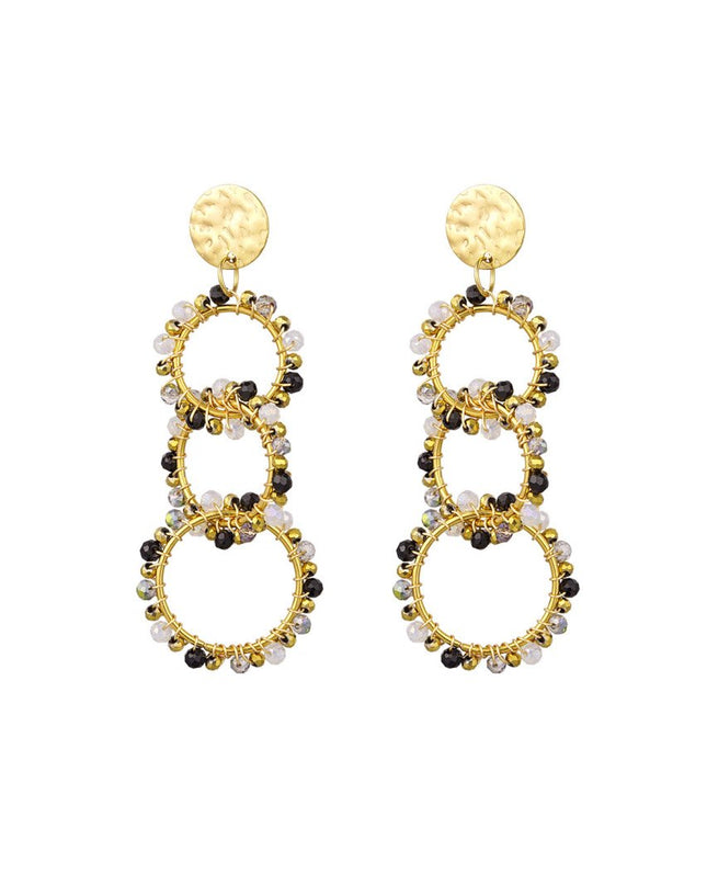 Oorbellen 3 kralen cirkels - zwart