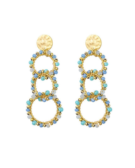 Oorbellen 3 kralen cirkels - blauw