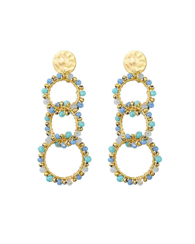 Oorbellen 3 kralen cirkels - blauw