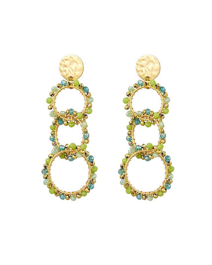 Oorbellen 3 kralen cirkels - groen