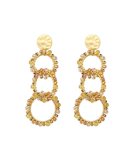 Oorbellen 3 kralen cirkels - beige