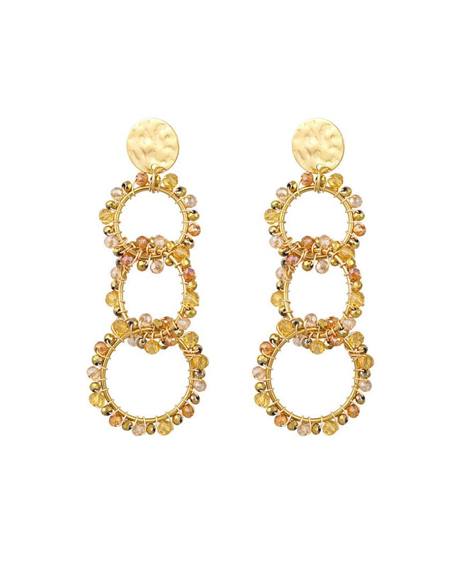 Oorbellen 3 kralen cirkels - beige