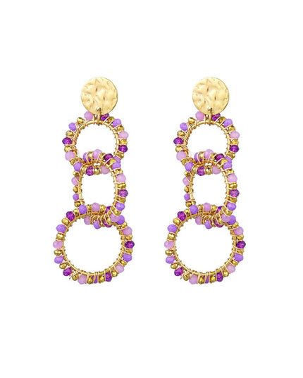 Oorbellen 3 kralen cirkels - paars