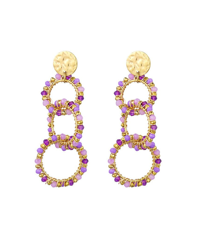 Oorbellen 3 kralen cirkels - paars