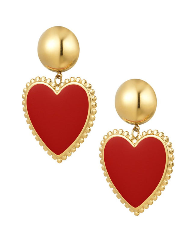Oorbellen knopje met hart - rood