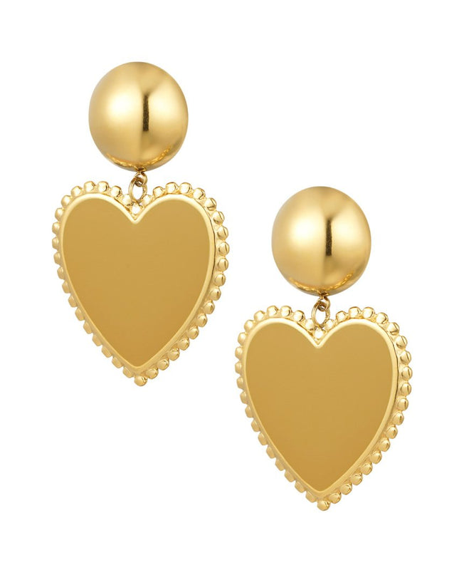 Oorbellen knopje met hart - beige/mosterdgeel