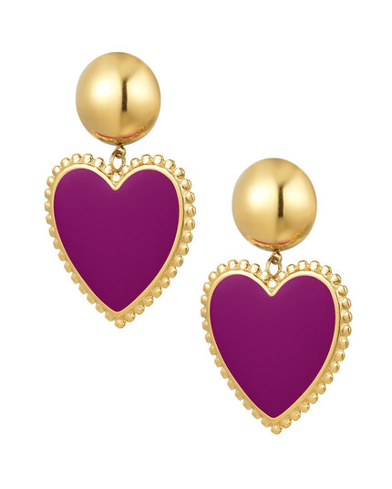 Oorbellen knopje met hart - paars