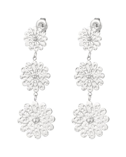Oorbellen statement bloemen - zilver