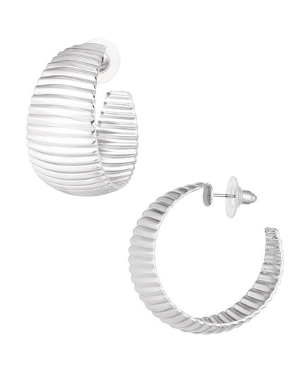 Oorbellen grove streepjes print - zilver