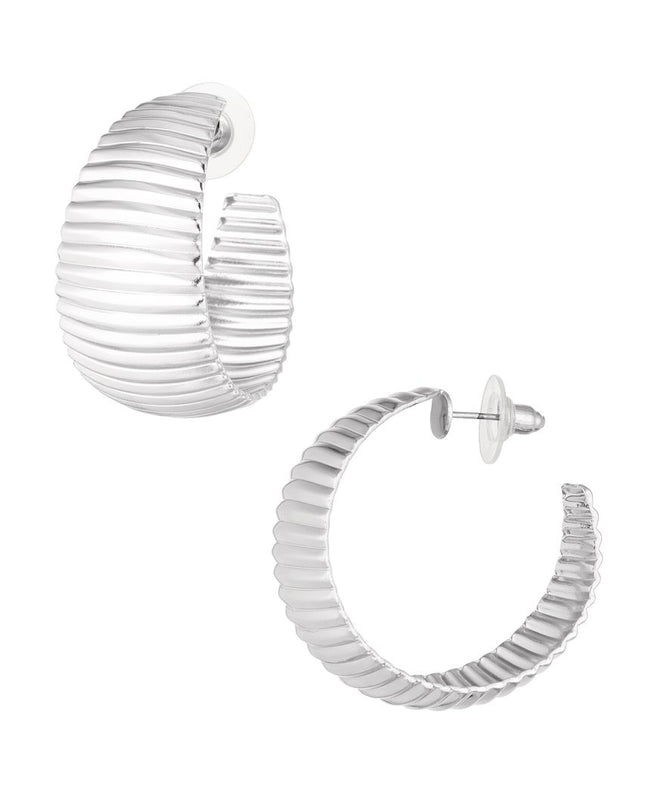 Oorbellen grove streepjes print - zilver