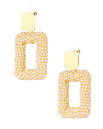 Rechthoek oorbellen met glaskralen - koraal