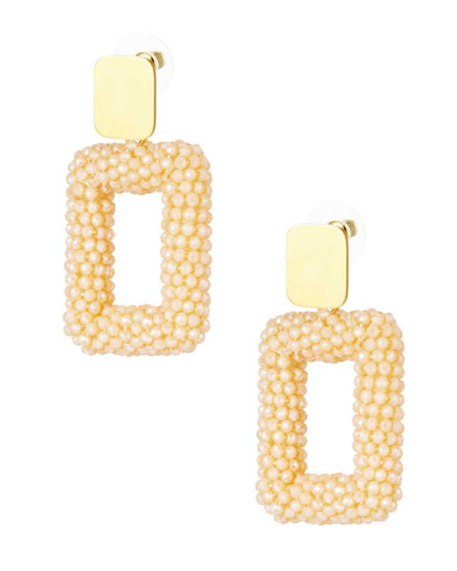 Rechthoek oorbellen met glaskralen - koraal