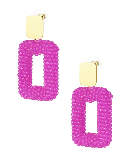 Rechthoek oorbellen met glaskralen - rosé