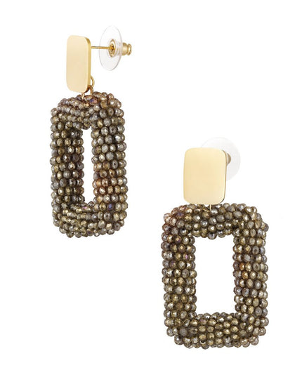 Rechthoek oorbellen met glaskralen - beige