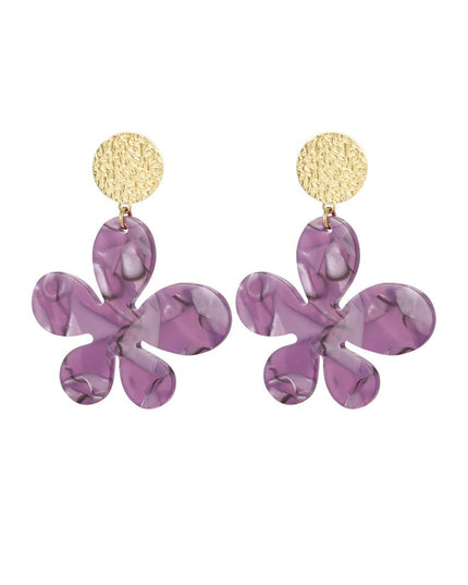 Oorbellen bloem met print - goud/paars