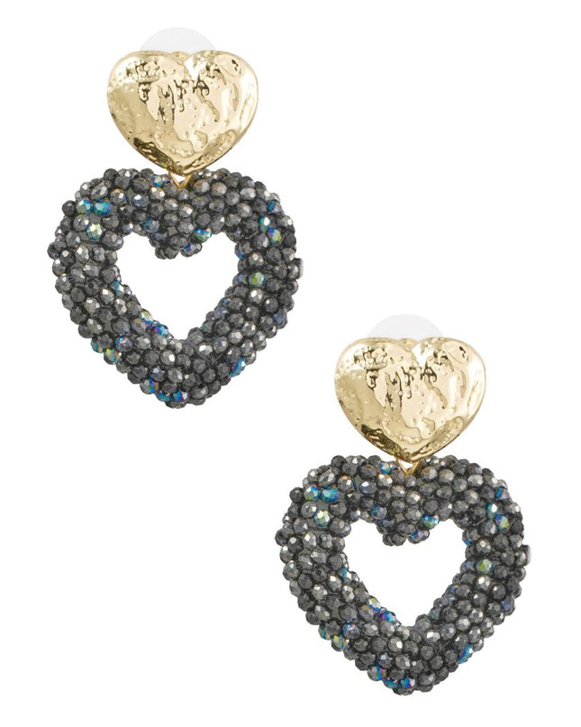 Oorbellen hart van kraaltjes - goud/grijs