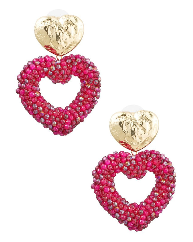 Oorbellen hart van kraaltjes - goud/roze