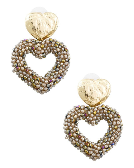 Oorbellen hart van kraaltjes - goud/bruin